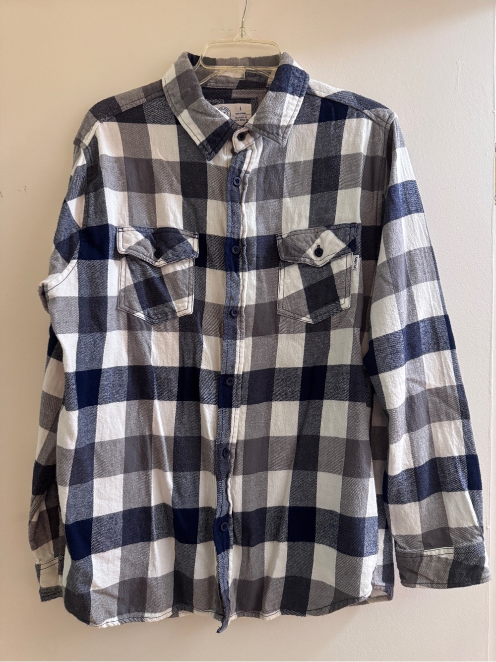 Hurley Navy, Gray & White Plaid Button-Down Flannel Shirt